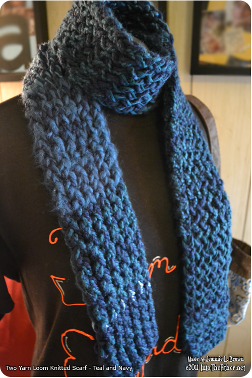 2 Yarn Teal and Navy Scarf