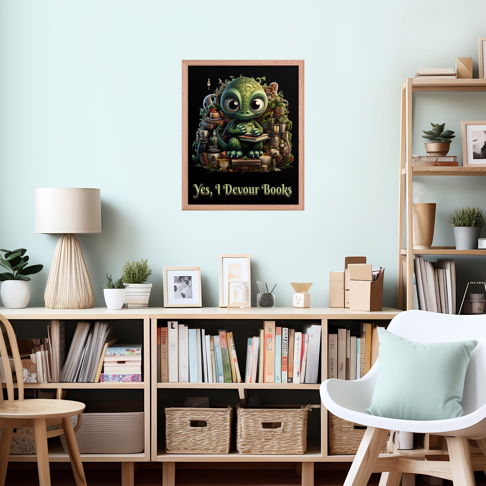 Yes, I Devour Books | Dinosaur Library Decor | Framed poster