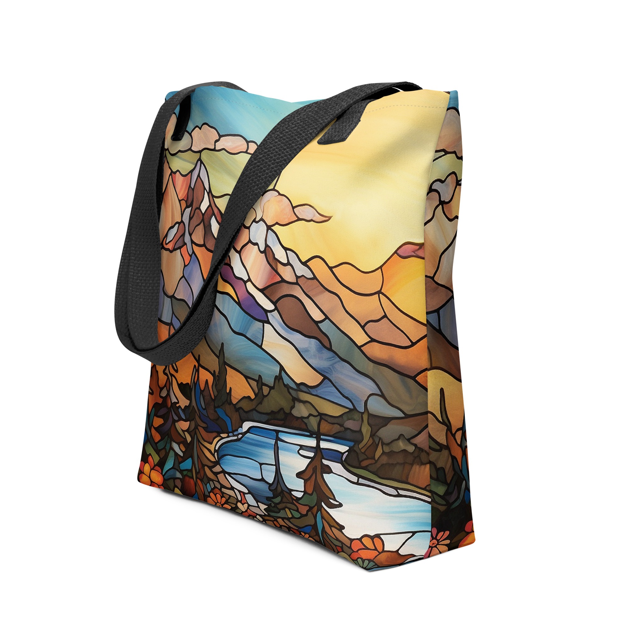 Majestic Mountain Range | Stained Glass Artwork | Tote bag