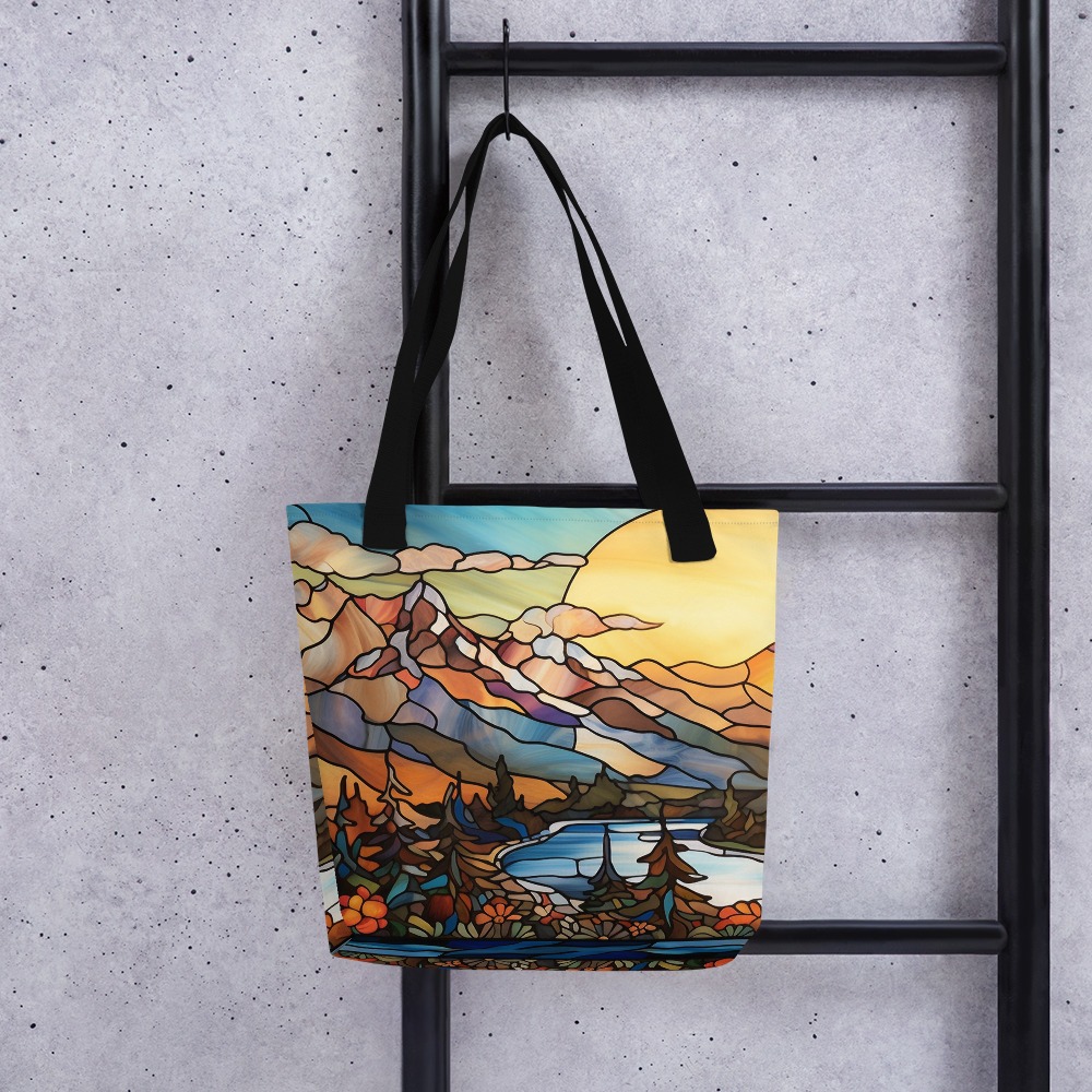 Majestic Mountain Range | Stained Glass Artwork | Tote bag