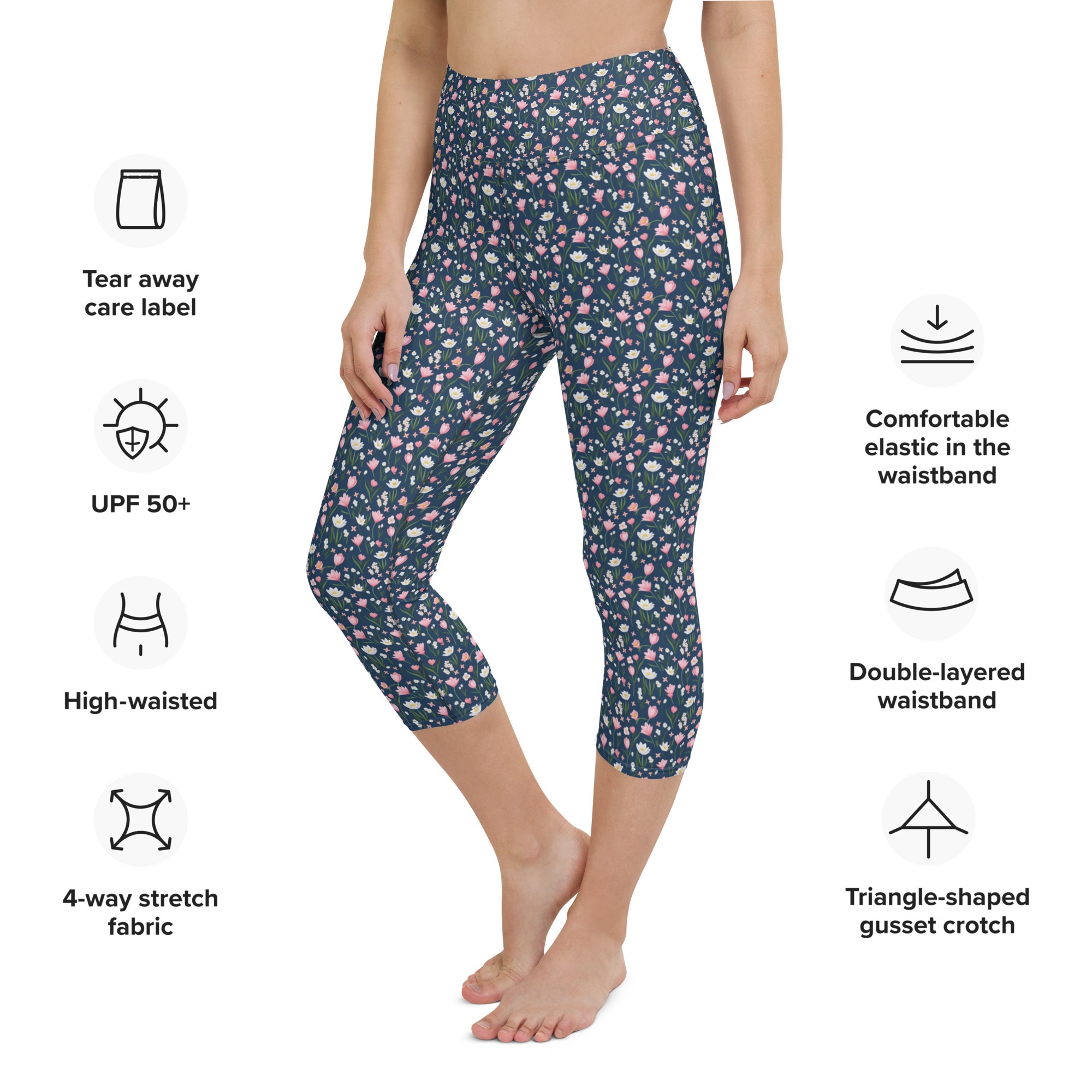 Nighttime Floral Pattern | Yoga Capri Leggings