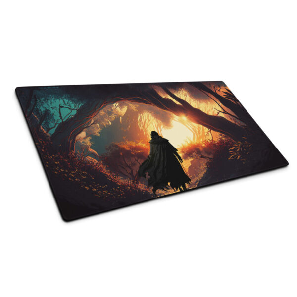 Traveler In Black Wanders Out of the Deep Forest At Sunrise | Gaming Mousemat