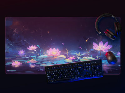 Neon Water Lilies |  Inspired by Monet | Fantasy Artwork | Gaming mouse pad 36 in. x 18 in.