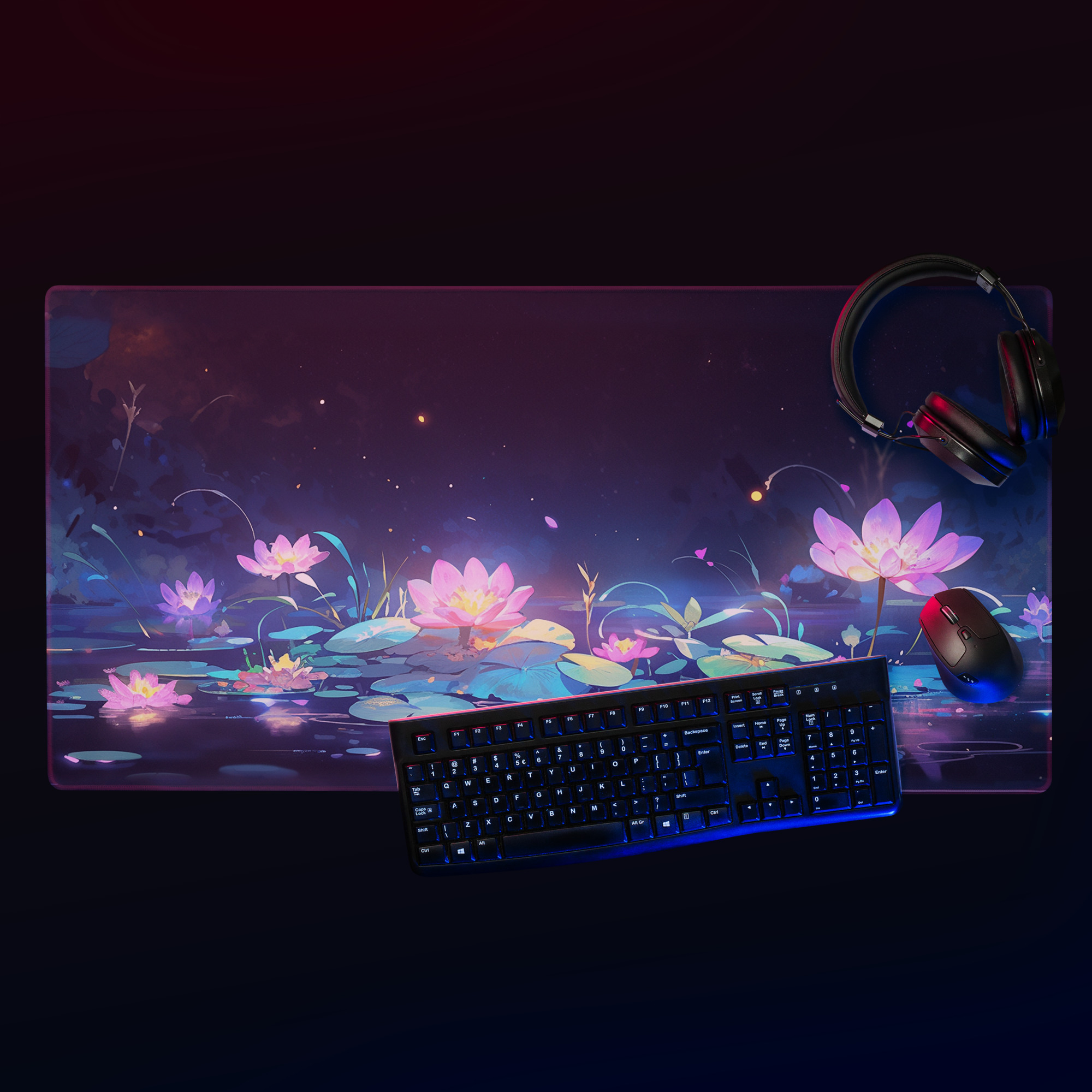 Neon Water Lilies |  Inspired by Monet | Fantasy Artwork | Gaming mouse pad 36 in. x 18 in.