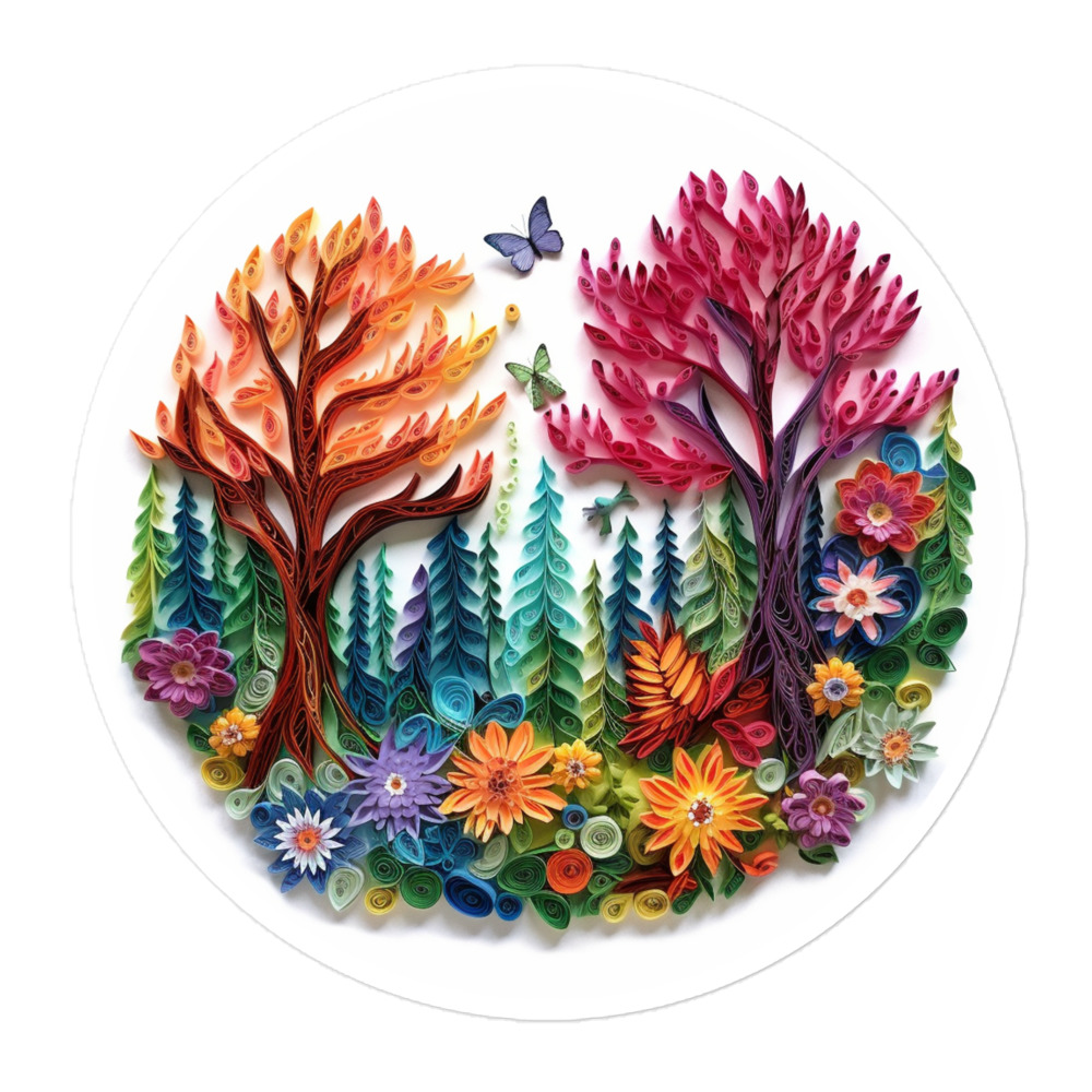 Paper Quilled Enchanted Fire Trees Forest - Vinyl Sticker