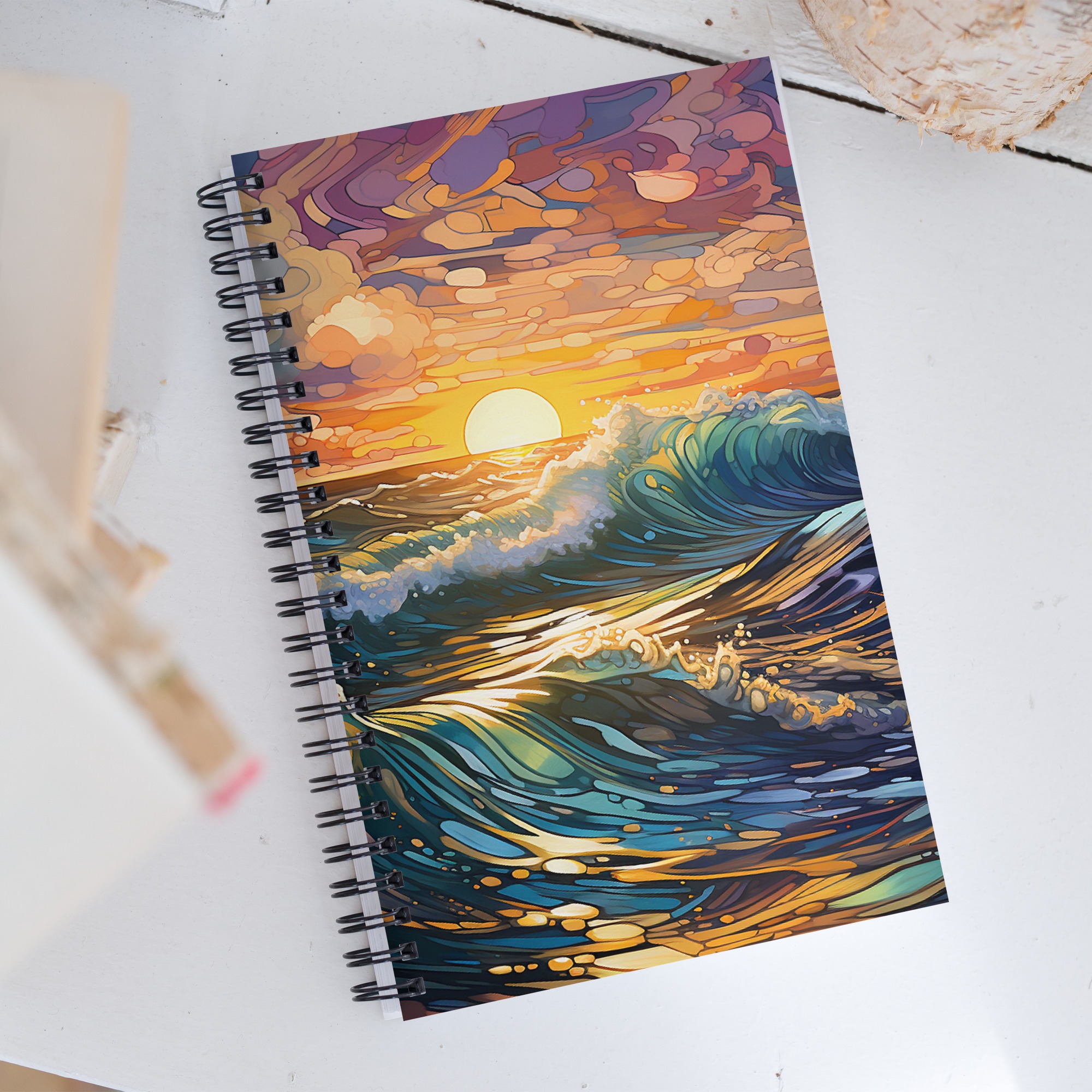 The Beach at Sunset | Stained Glass Illustrations | Spiral notebook