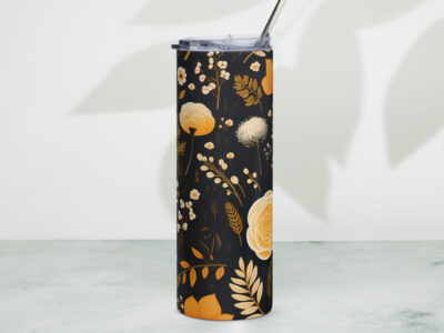 Rustic Floral | Yellow and Black Floral Pattern | Stainless steel tumbler