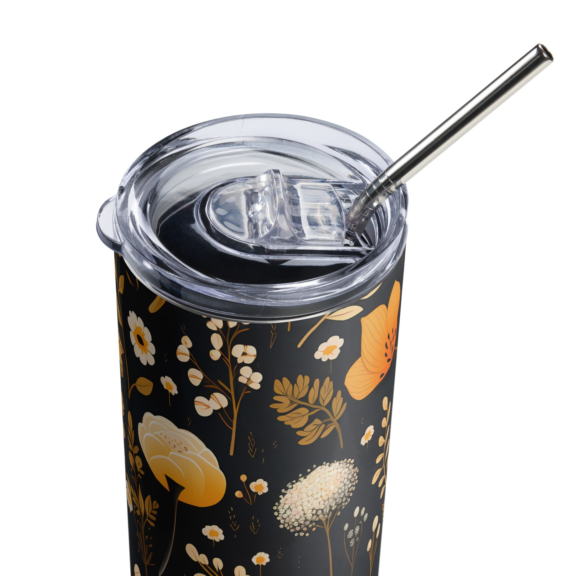 Rustic Floral | Yellow and Black Floral Pattern | Stainless steel tumbler