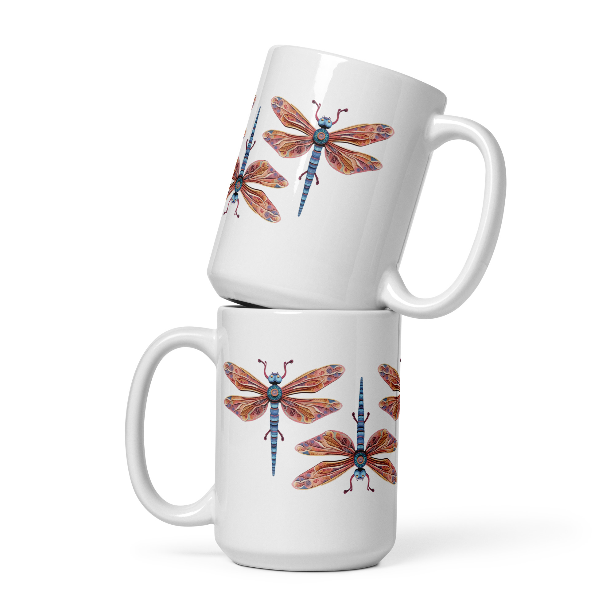 Topsy Turvy Dragonflies | White glossy mug (2 sizes)